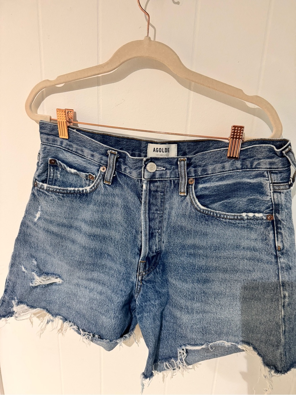 AGOLDE Parker Distressed High-Rise Denim Shorts - Blue
